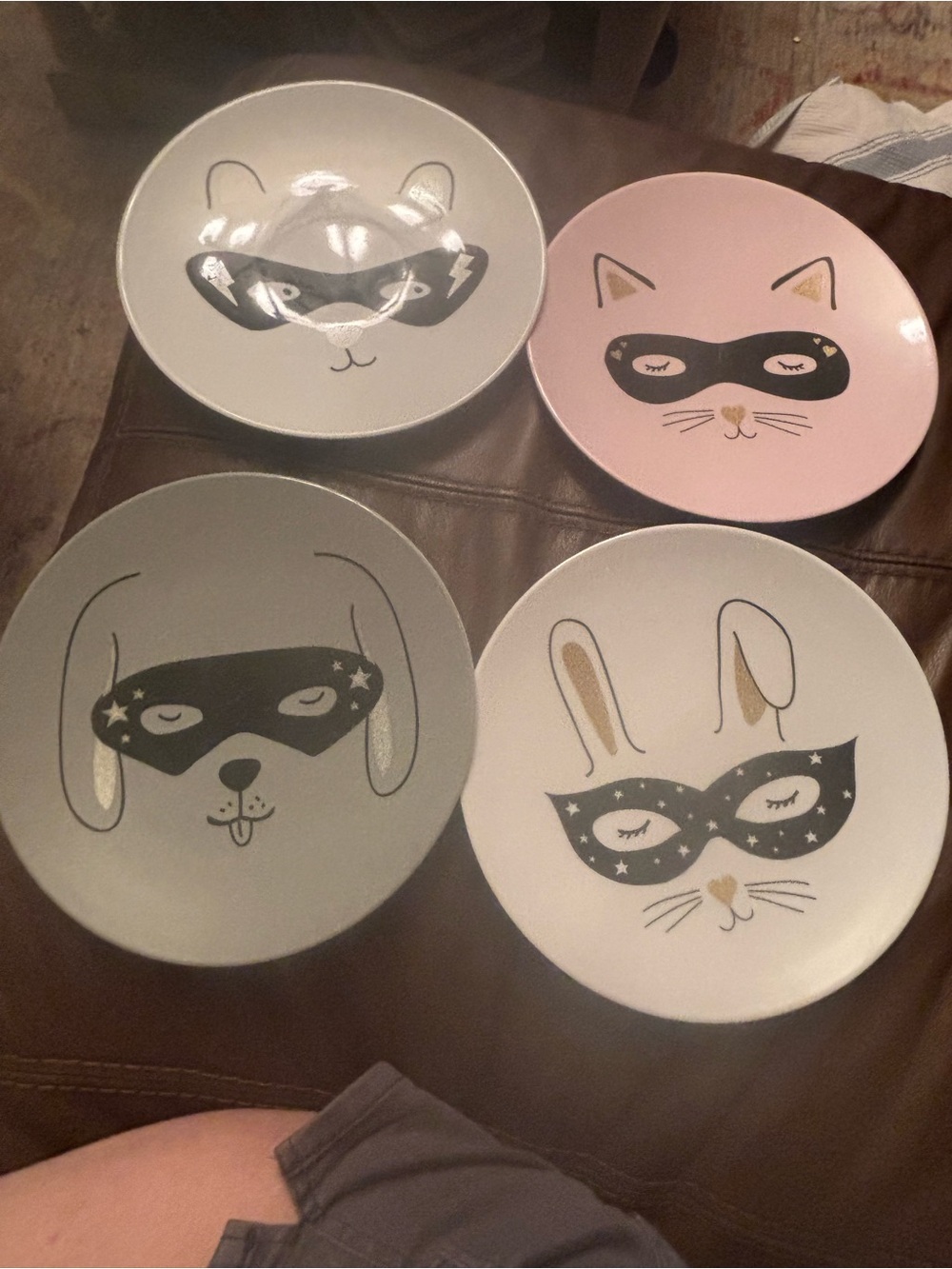 Cute Masked Animal Dessert Plates - Pink & Gray Melamine Set - Pottery Barn